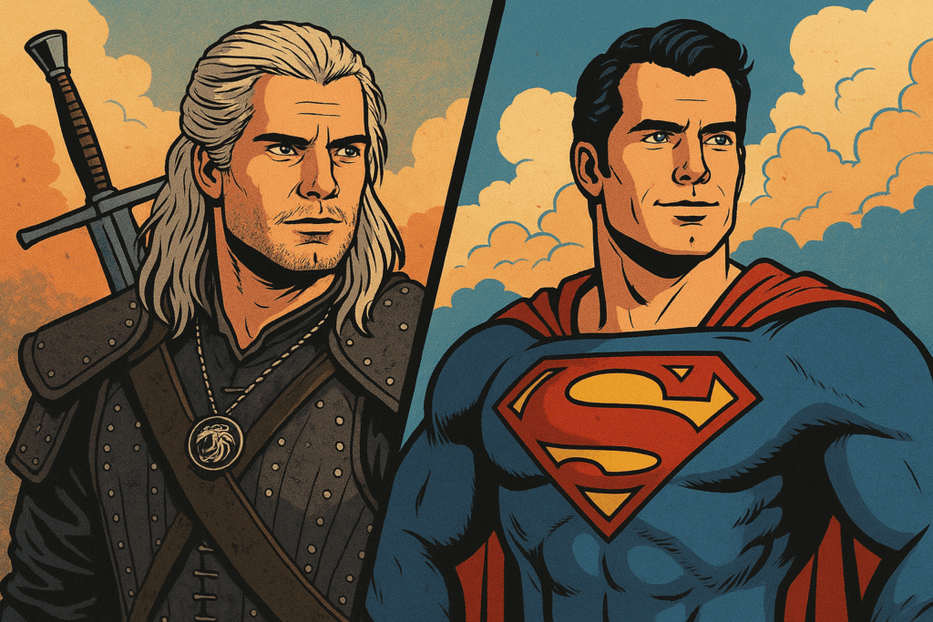 Henry Cavill as Superman and Geralt of Rivia, showcasing ISFJ personality traits of loyalty, duty, and quiet strength.