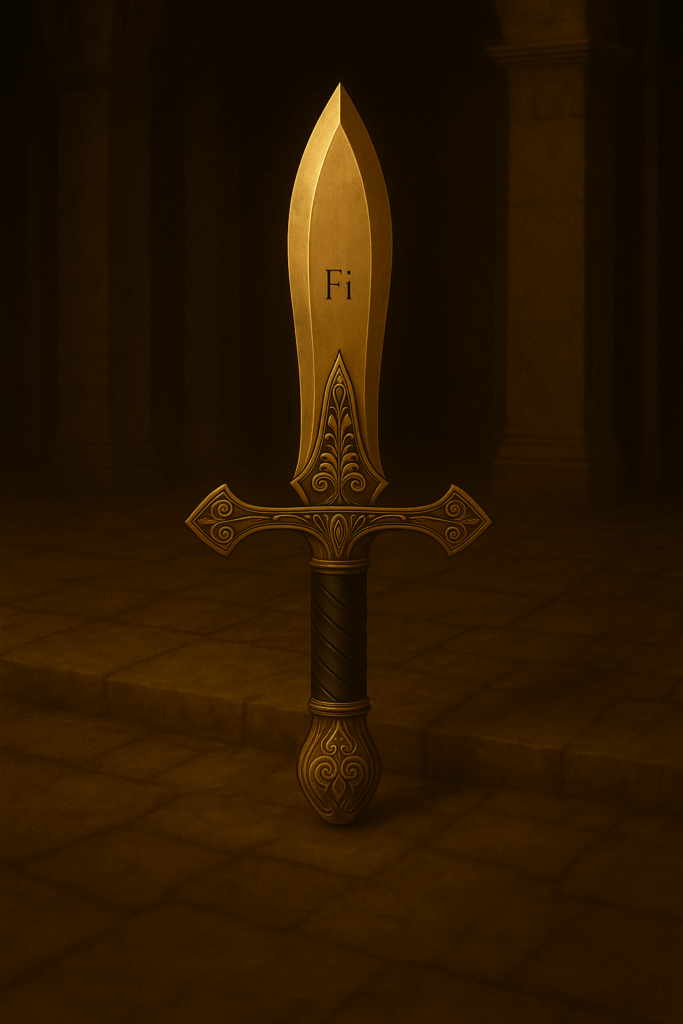Ancient ornate dagger symbolizing Introverted Feeling (Fi), with a subtle small engraving on its blade, representing authenticity and inner conviction.