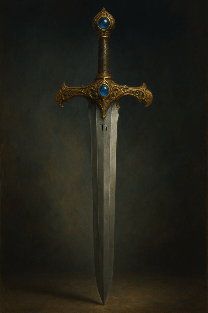 Ancient sword symbolizing Introverted Thinking (Ti), etched with precise geometric patterns, representing logic, clarity, and inner truth.