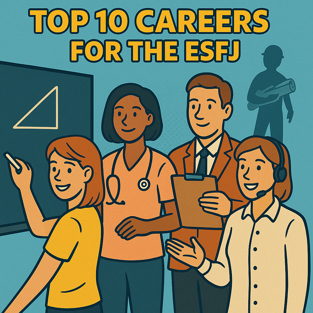 ESFJ professionals including a teacher, nurse, project manager, and customer service representative