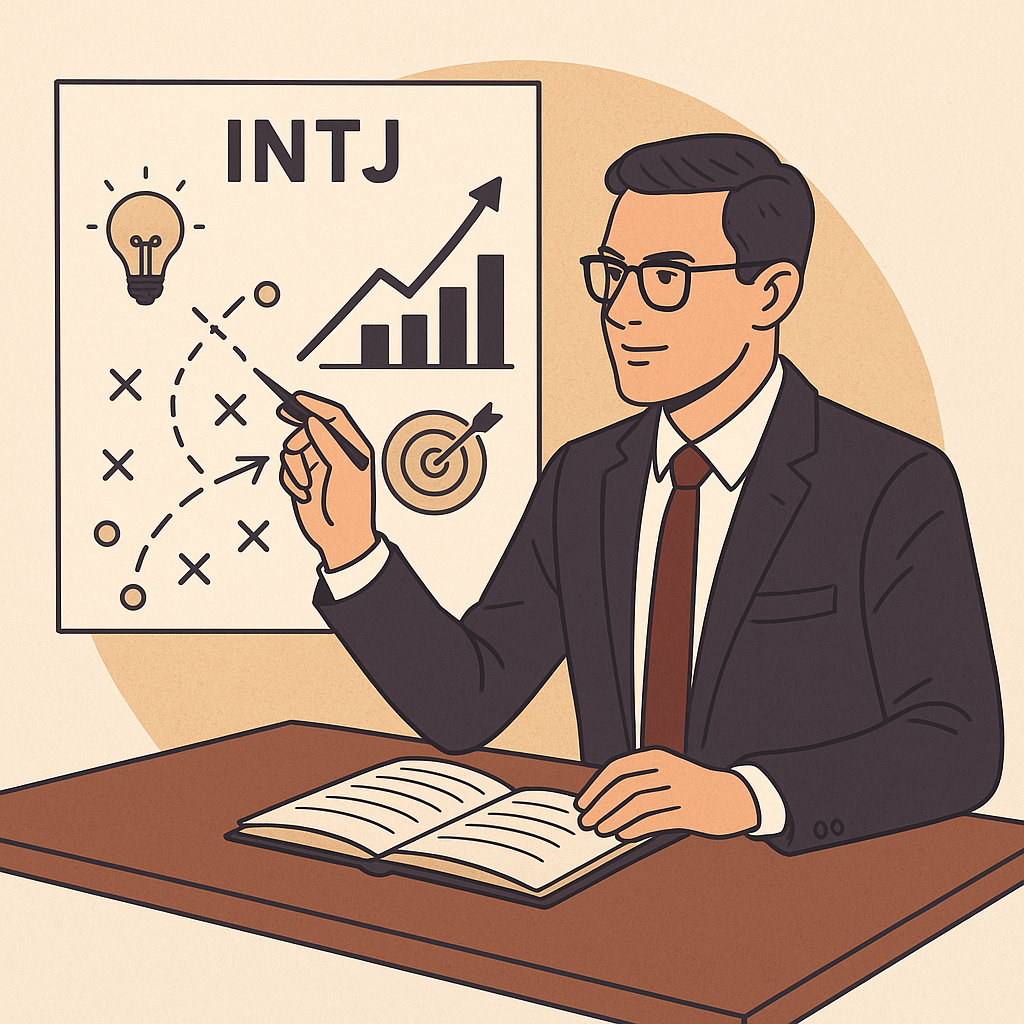 INTJ professional creating a strategic plan with charts, graphs, and future goals
