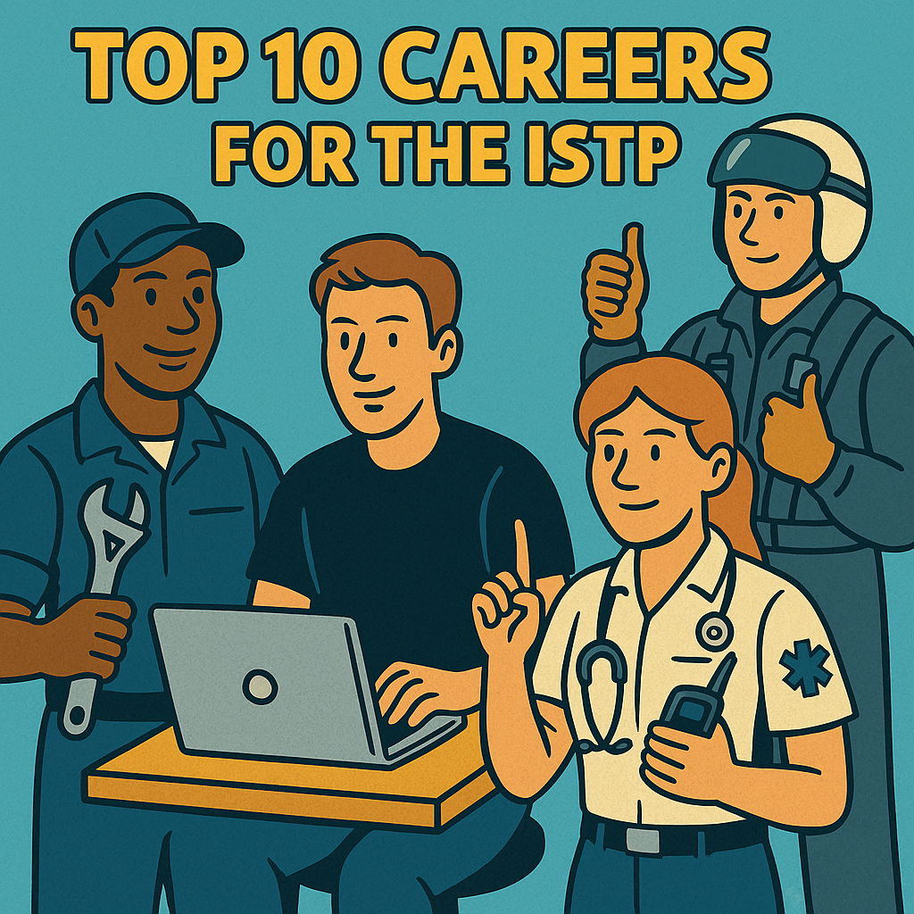 ISTP professionals including a mechanic, programmer, EMT, and aviation technician